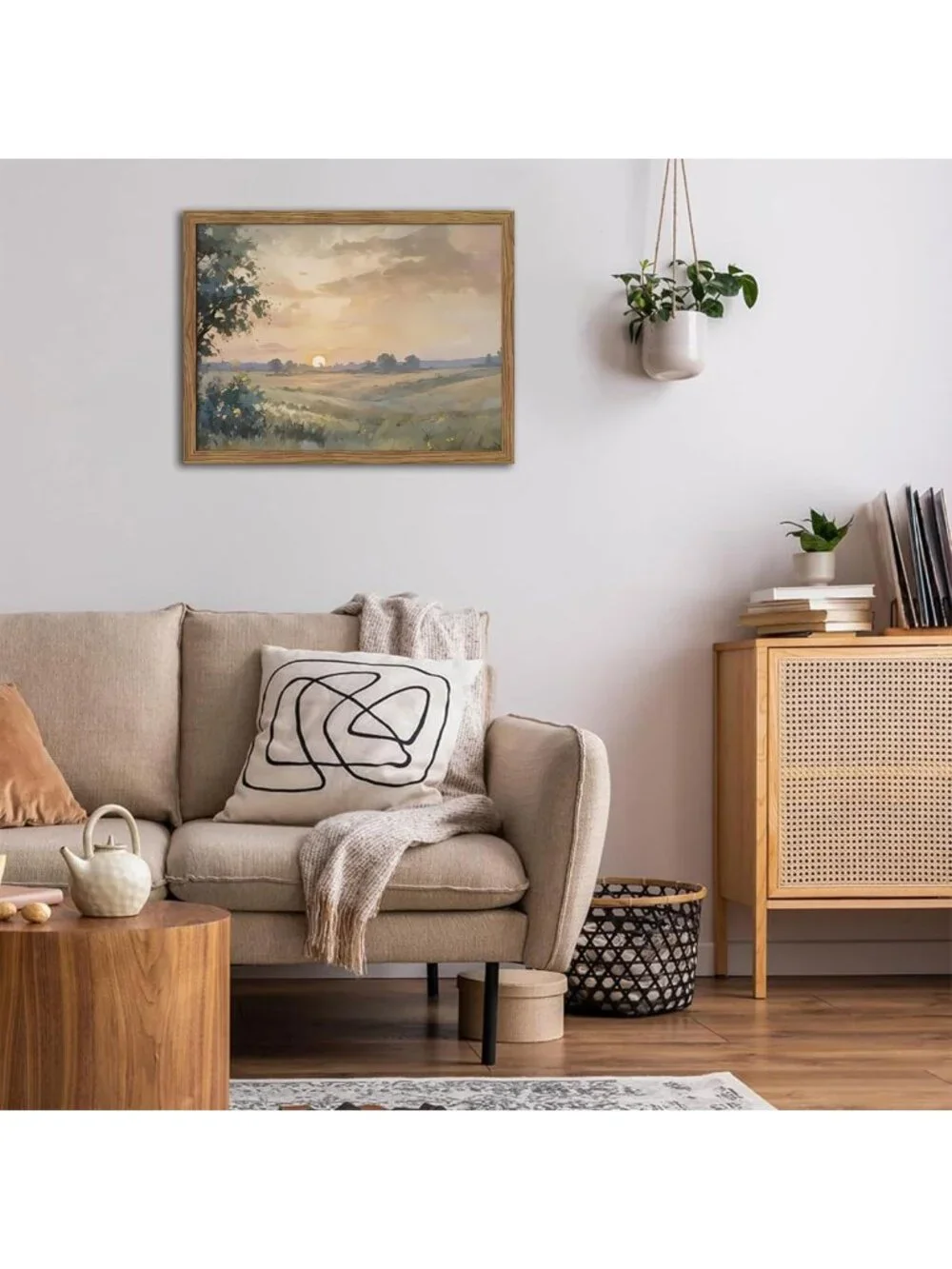 Vintage Wood Framed Fall Sunset Canvas Wall Art - Retro Farmhouse Decor 16x24